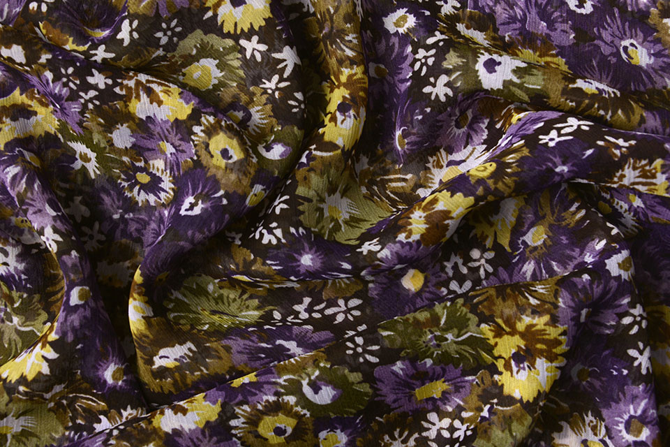 Chiffon Bedrukt Freya Bloemen Paars-Oud Groen
