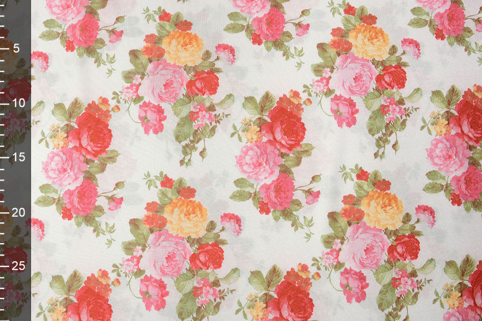 Jersey Satinbindung Rosa Rosen Off-White