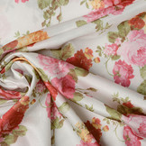 Jersey Satinbindung Rosa Rosen Off-White