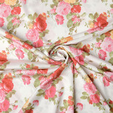 Jersey Satijnbinding Roze Rozen Off-White