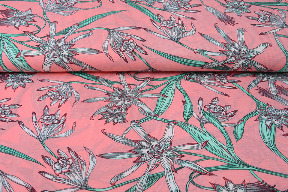 Summer Jersey Lilou Flowers Pink