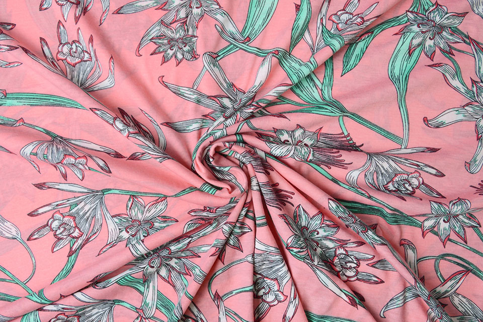 Summer Jersey Lilou Flowers Pink