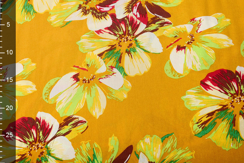 100% Viscose Big Flower Ocher Yellow