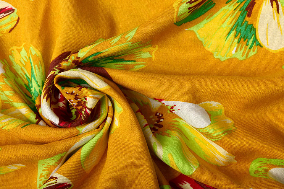 100% Viscose Big Flower Ocher Yellow