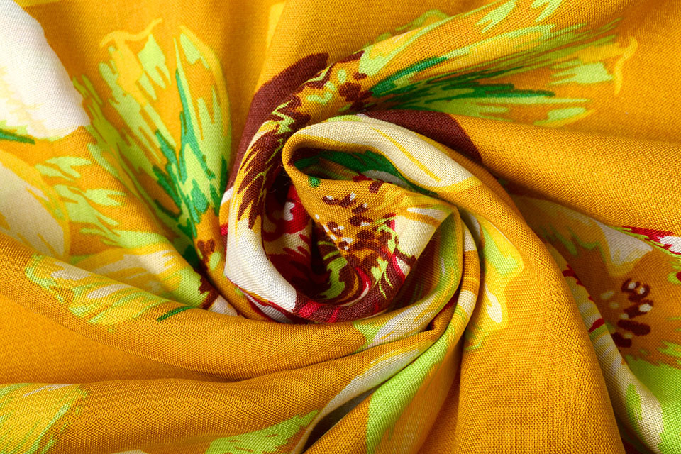 100% Viskose Große Blume Ocker Gelb