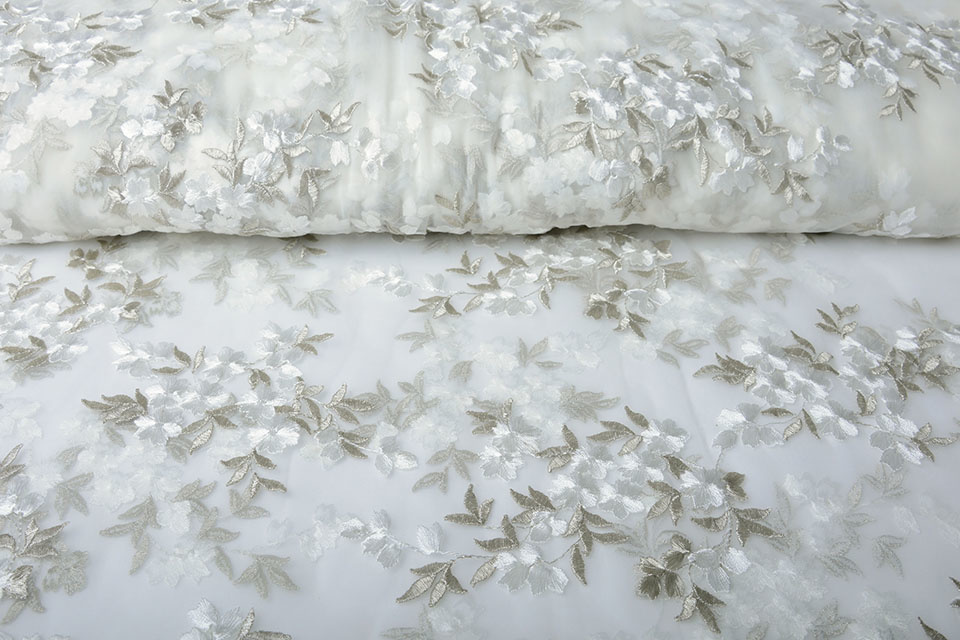 Mesh Embroidered Sophie White Silver