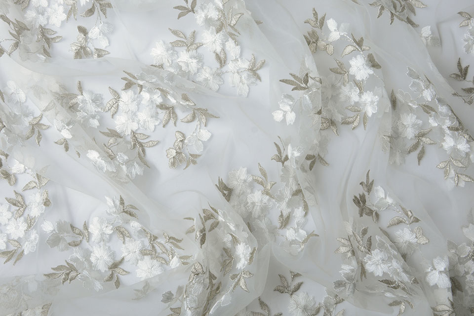 Mesh Embroidered Sophie White Silver