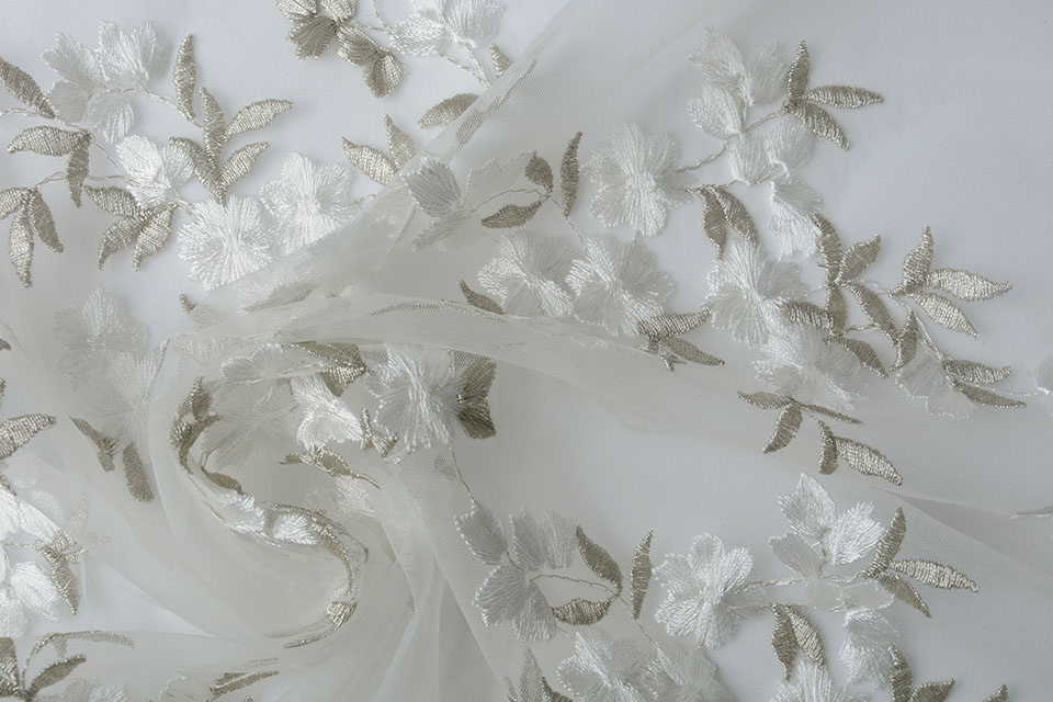 Mesh Embroidered Sophie White Silver