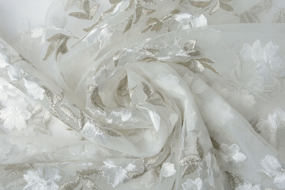 Mesh Embroidered Sophie White Silver