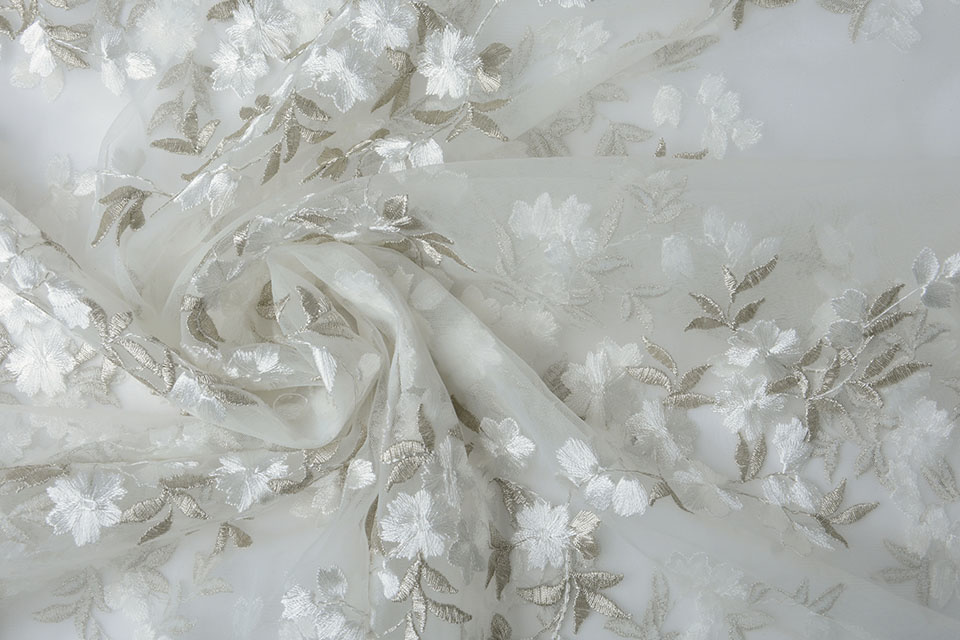 Mesh Embroidered Sophie White Silver