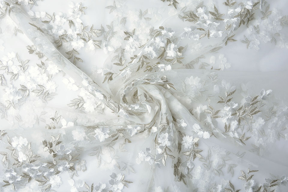 Mesh Embroidered Sophie White Silver