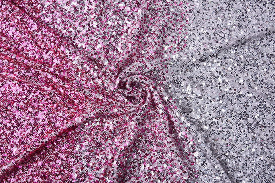 Pailletten Verloop op Chiffon Cyclaam Zilver