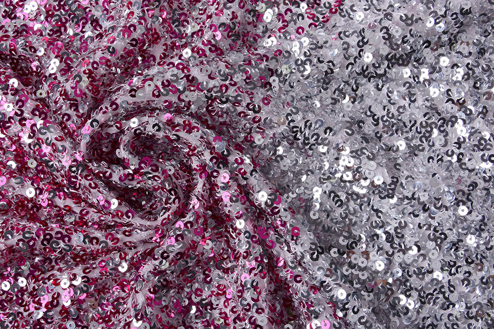 Pailletten Verloop op Chiffon Cyclaam Zilver