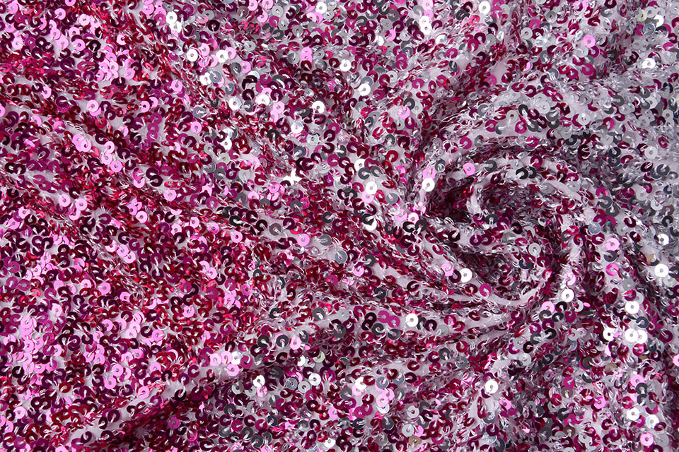 Pailletten Verloop op Chiffon Cyclaam Zilver