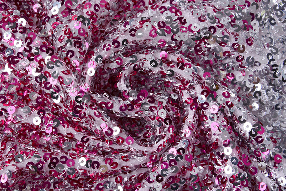 Pailletten Verloop op Chiffon Cyclaam Zilver