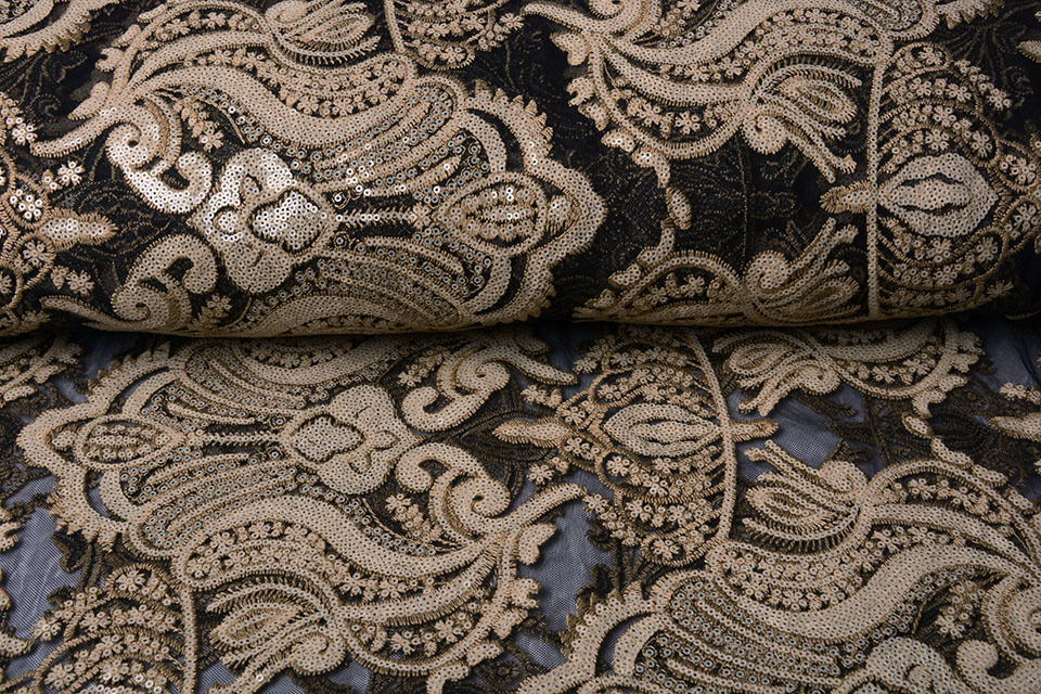 Mesh Geborduurd Pailletten Yara Beige
