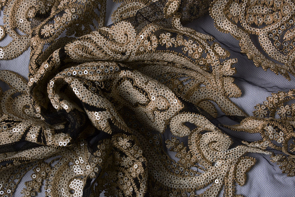 Mesh Geborduurd Pailletten Yara Beige