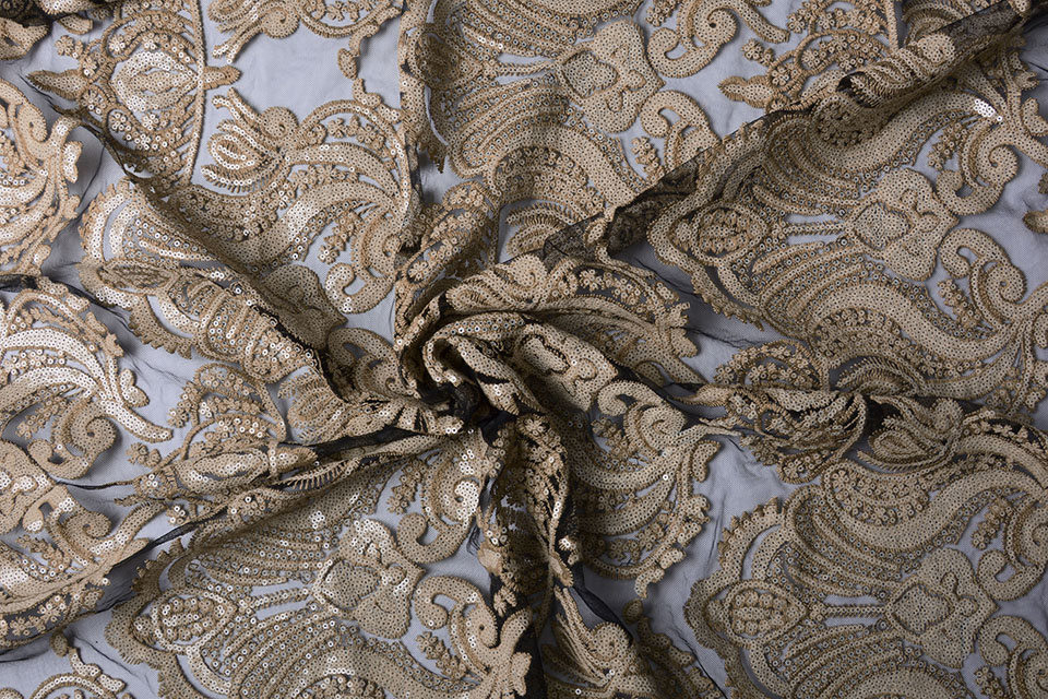 Mesh Geborduurd Pailletten Yara Beige