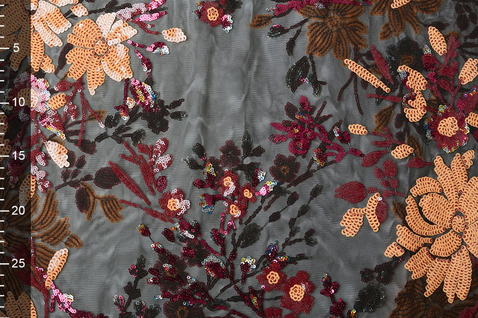 Mesh Geborduurd Pailletten Ivy Rood Oranje