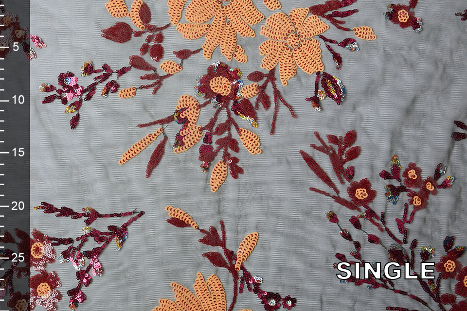 Mesh Embroidered Sequins Ivy Red Orange