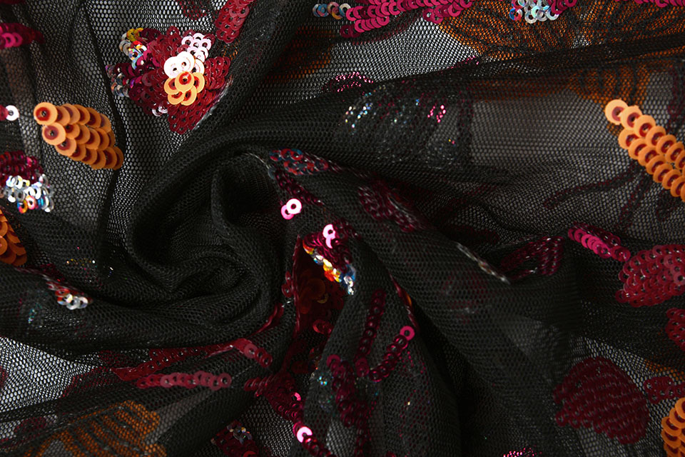 Mesh Geborduurd Pailletten Ivy Rood Oranje