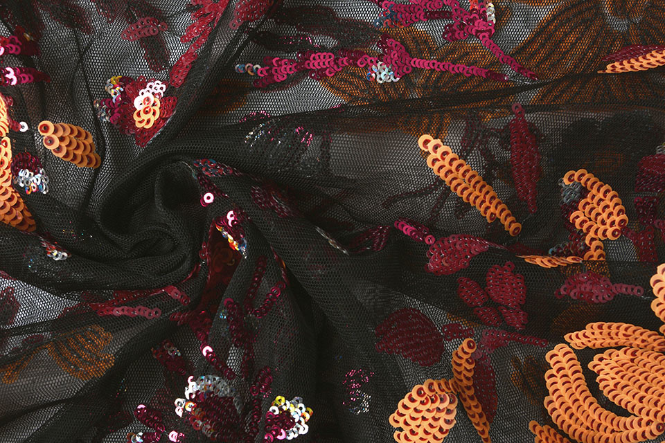 Mesh Geborduurd Pailletten Ivy Rood Oranje