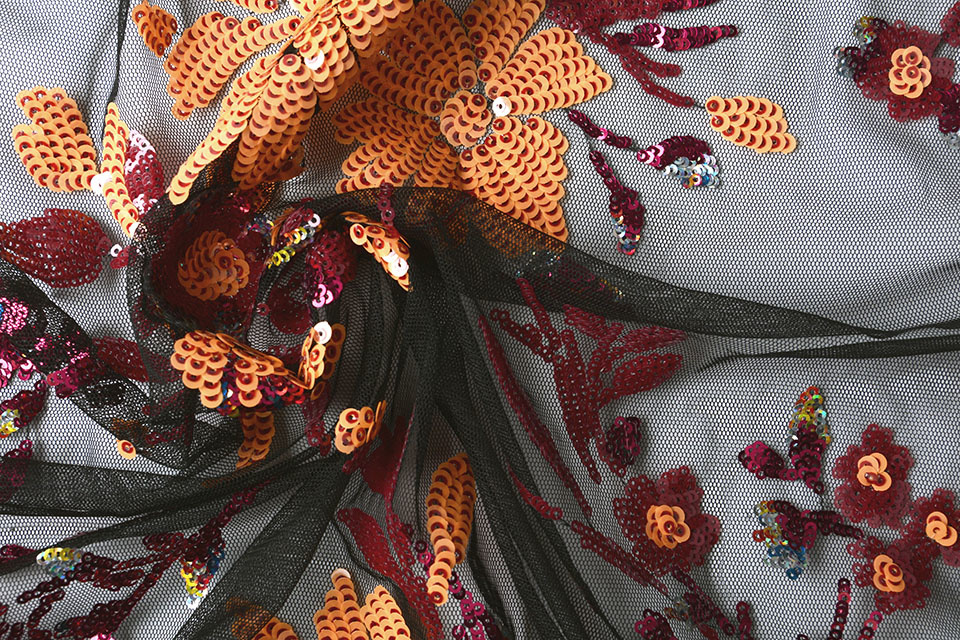 Mesh Geborduurd Pailletten Ivy Rood Oranje