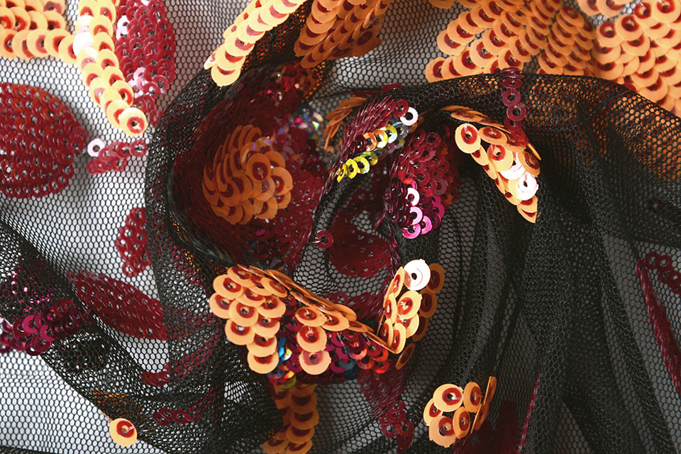 Mesh Geborduurd Pailletten Ivy Rood Oranje
