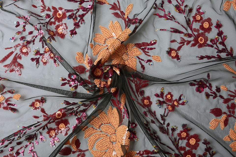 Mesh Geborduurd Pailletten Ivy Rood Oranje
