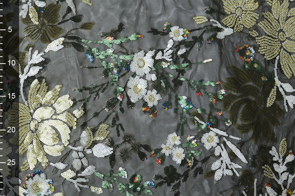 Mesh Geborduurd Pailletten Ivy Groen Wit