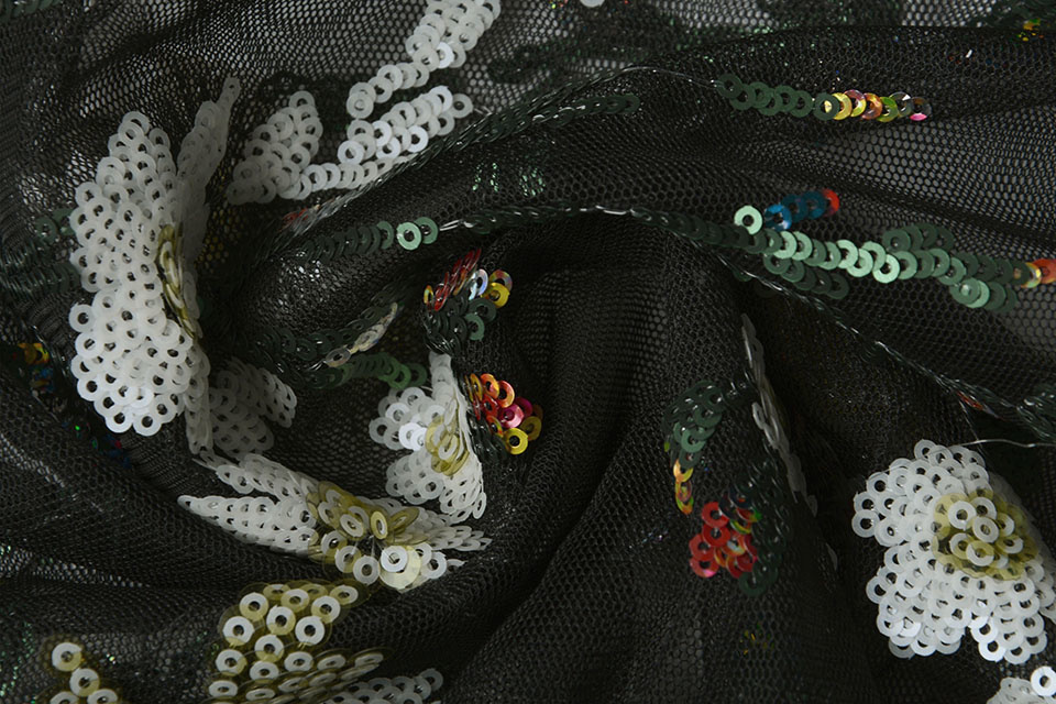 Mesh Geborduurd Pailletten Ivy Groen Wit