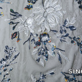 Mesh Embroidered Sequins Ivy Blue White