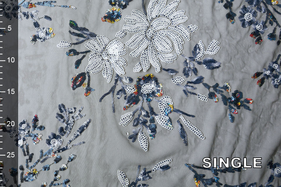 Mesh Embroidered Sequins Ivy Blue White