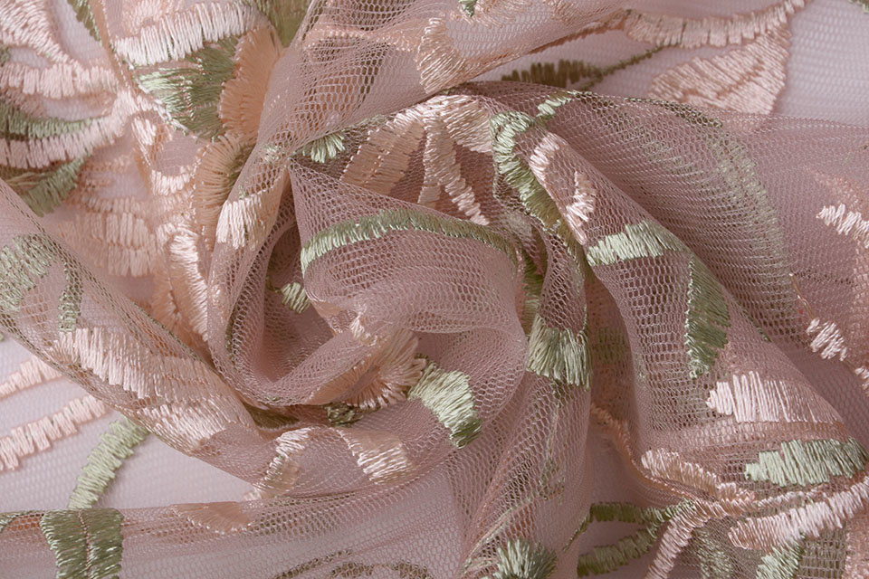 Mesh Geborduurd Sampana Roze Groen