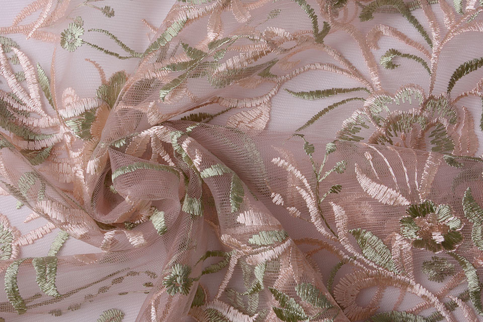 Mesh Geborduurd Sampana Roze Groen
