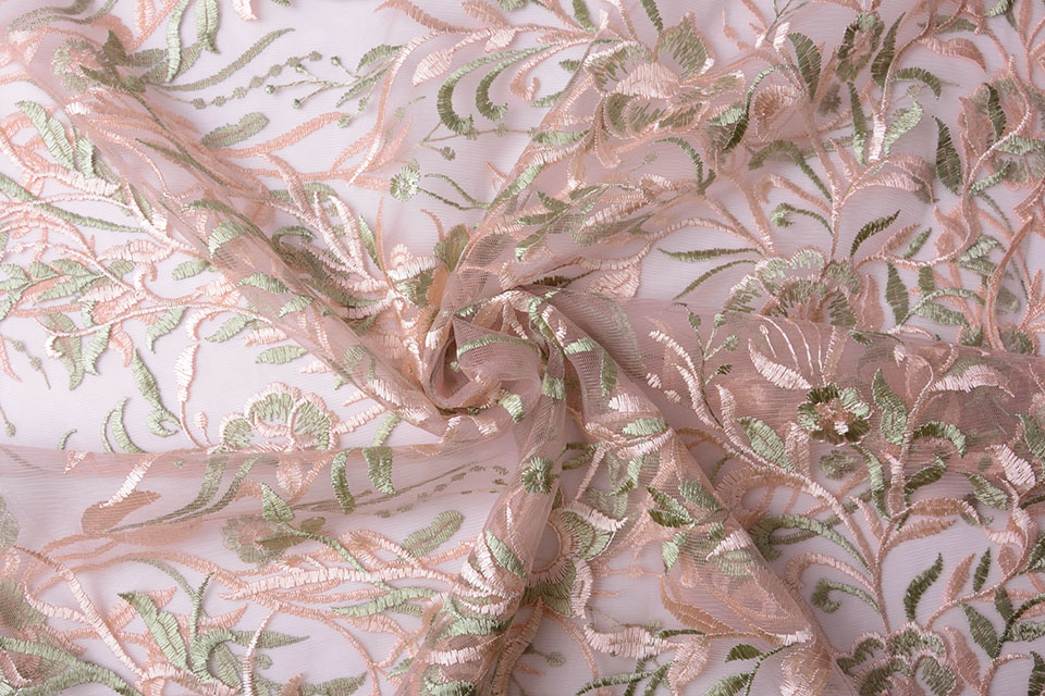 Mesh Geborduurd Sampana Roze Groen