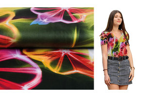 100% Viscose Digital Printed Neon Pink Green