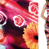 100% Viscose Digital Printed Gerbera and Rose Red