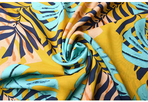 100% Viscose Congo Bladeren Oker Geel