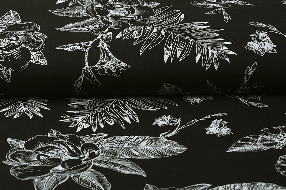 100% Viscose Scarlett Bloemen Zwart