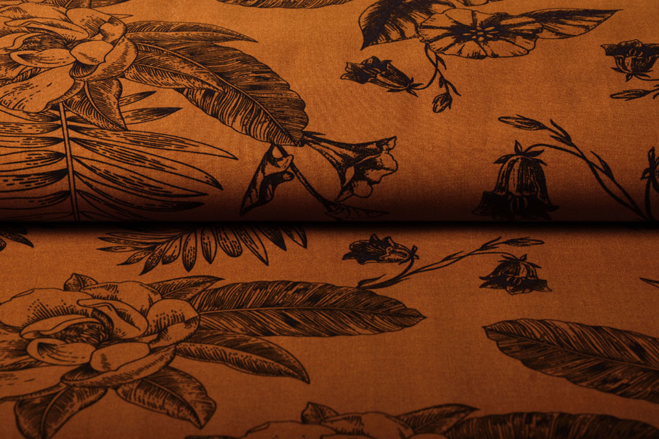 100% Viscose Scarlett Flowers Brique