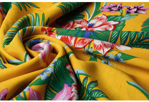 100% Viscose Amazone Leaves Ocher Yellow