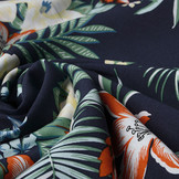 100% Viscose Amazone Leaves Navy Blue
