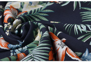 100% Viskose Amazone Blätter Marineblau