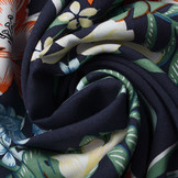 100% Viscose Amazone Bladeren Marine Blauw