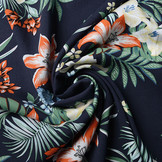 100% Viscose Amazone Bladeren Marine Blauw