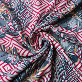 100% Viscose Wildernis Ruit Fuchsia Blauw