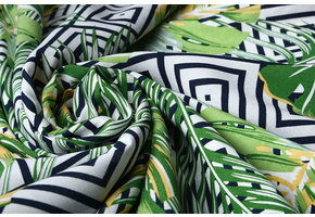 100% Viscose Wildernis Ruit Marine Blauw Groen