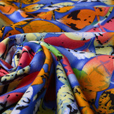 100% Viskose Zola Zerknitterte Blätter Neon Blau