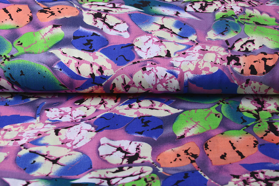 100% Viscose Zola Crumple Leaves Neon Lilac
